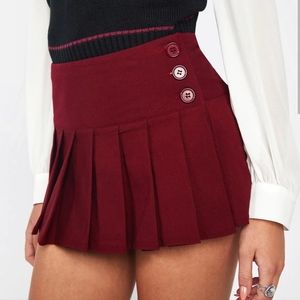 Pleated Cranberry Mini Skirt